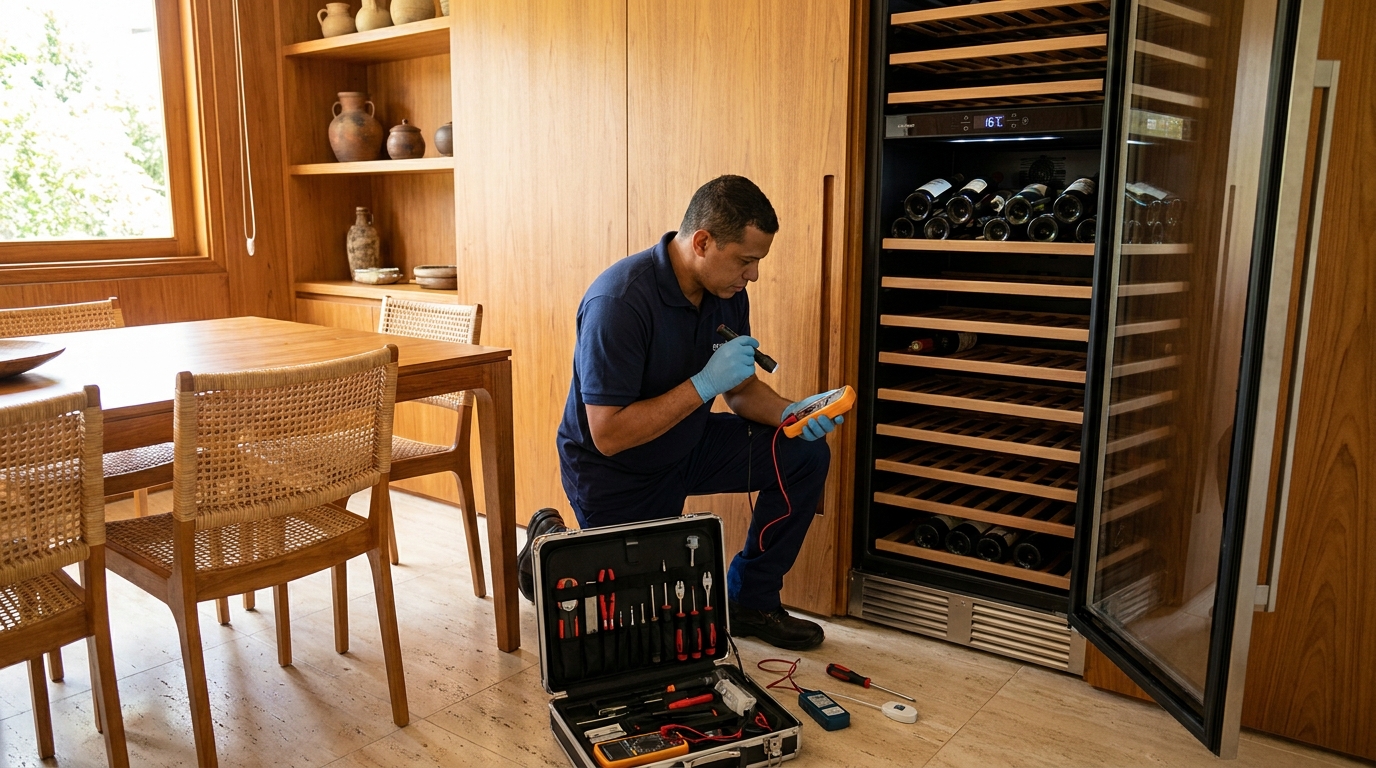 Troca de termostato de adega climatizada em atendimento técnico em Vila Velha‑ES