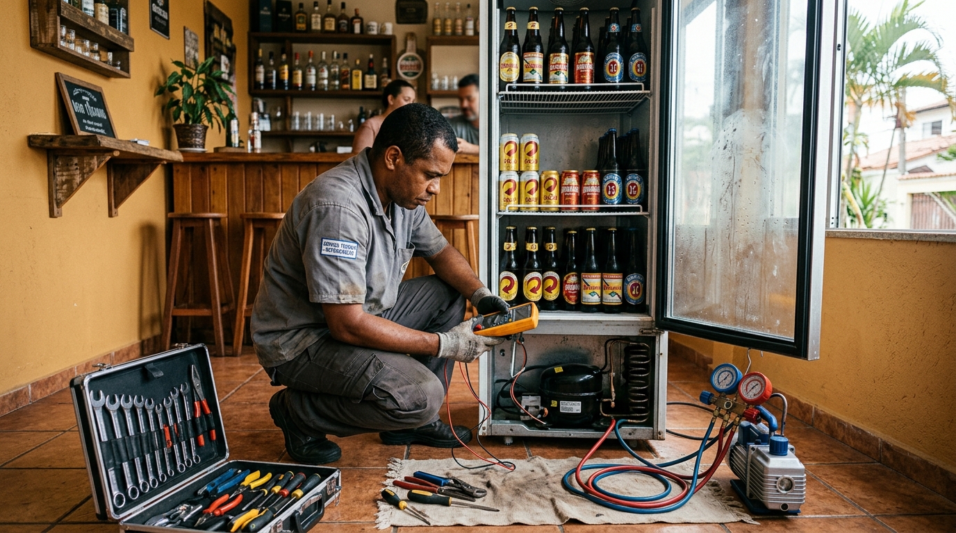 Troca de termostato de cervejeira em atendimento técnico em Vila Velha‑ES