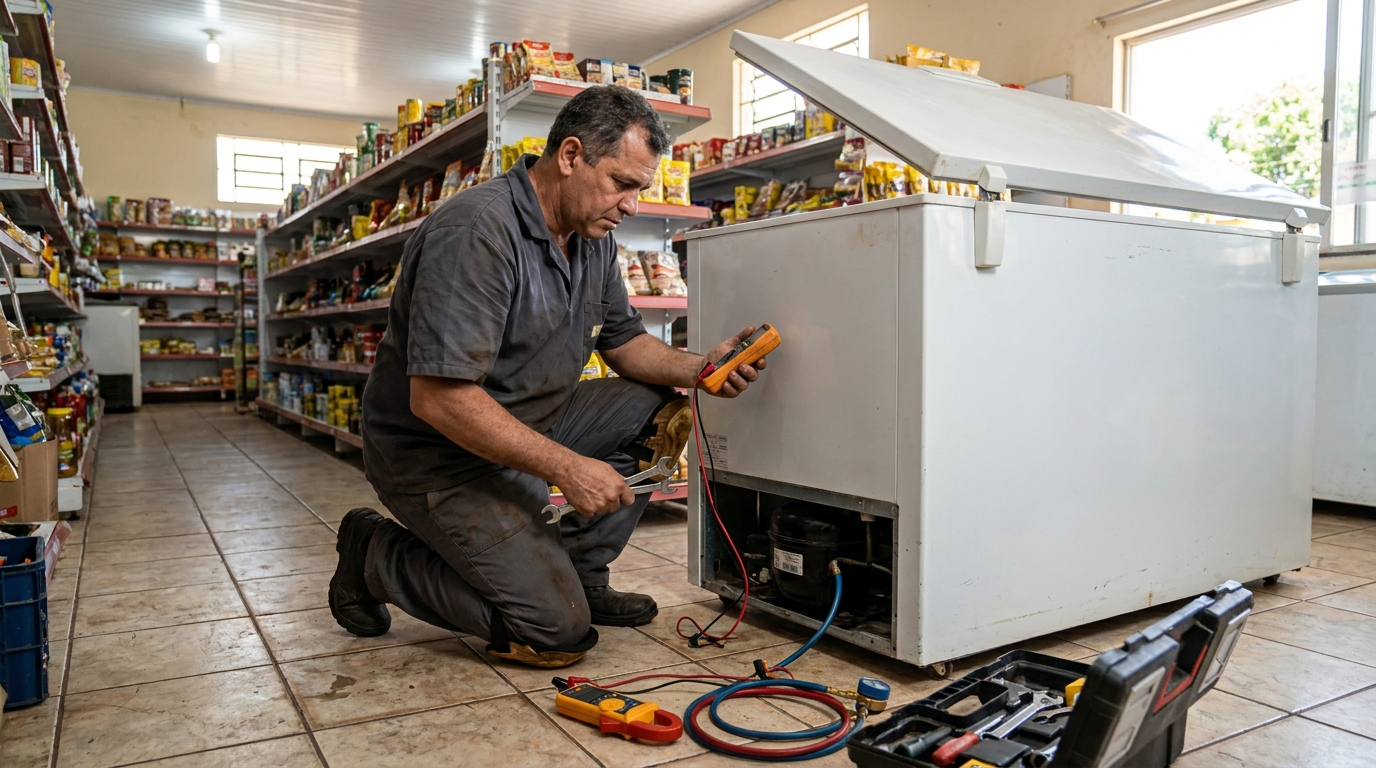 Troca de termostato de freezer em atendimento técnico em Vila Velha‑ES